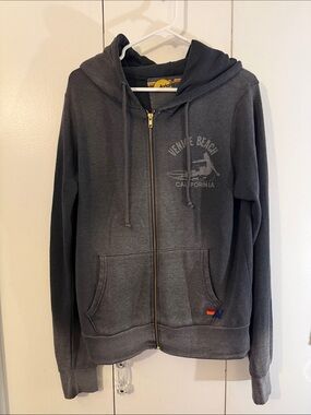 AVIATOR NATION faded smoke Venice Beach California Zip-Up Hoodie - Charcoal